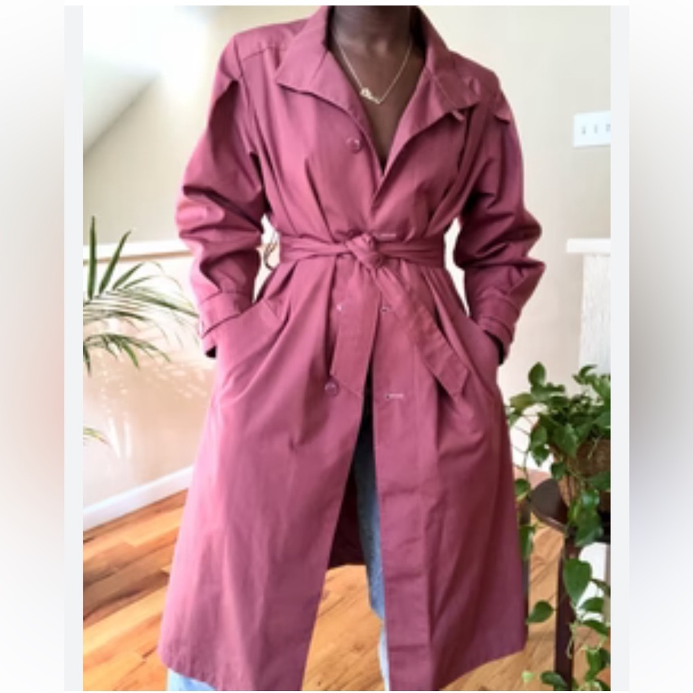 Vintage London Towne pink long trench coat belted size 14 regular